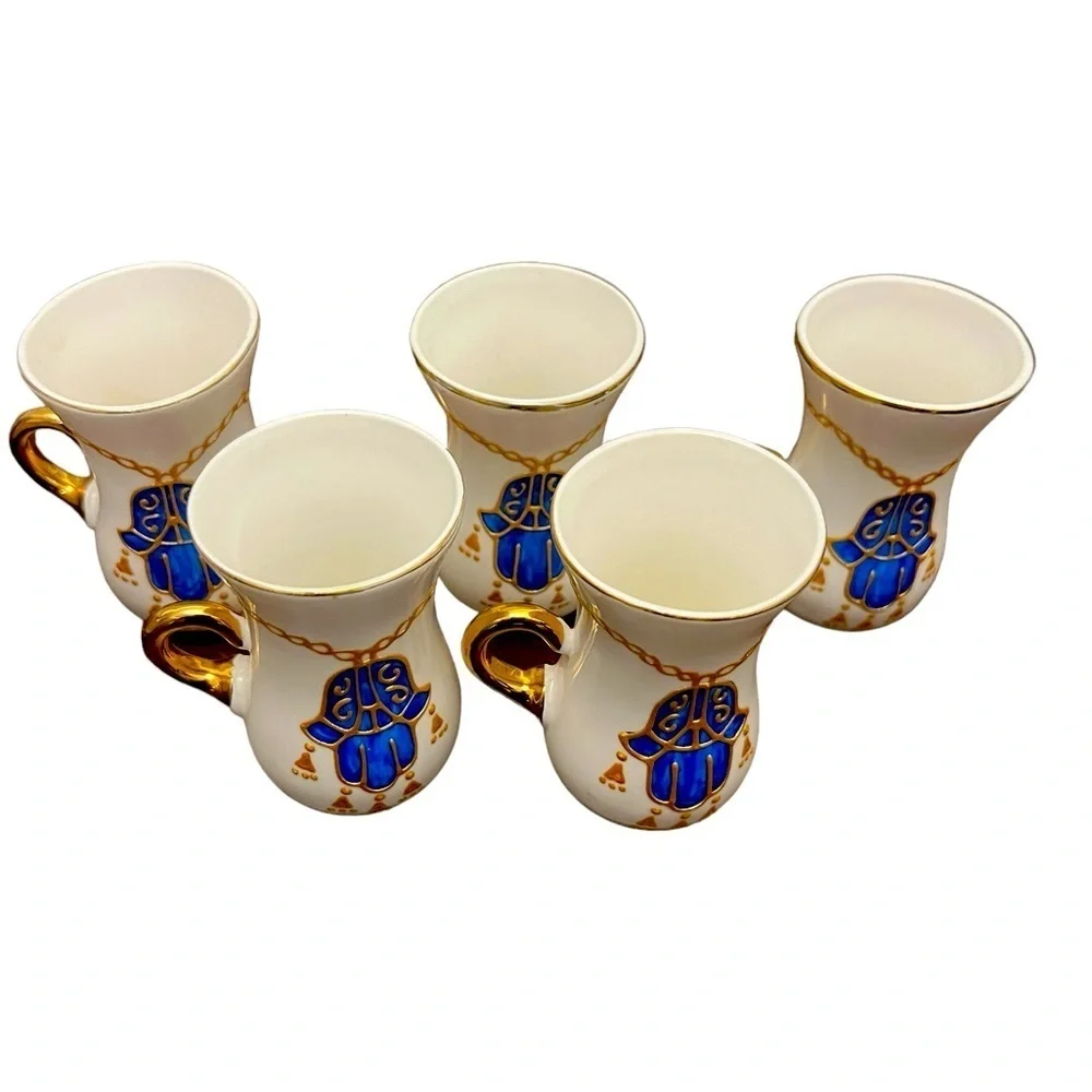 Shallow Ice - Hamsa design hand painted fine bone china tea/coffee cups set of 6